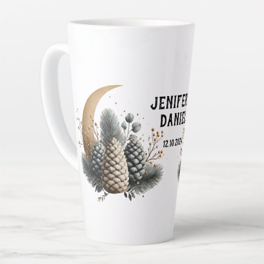 Pinecones and Crescent Moon Winter Love Latte Mok (Linkerhoek)