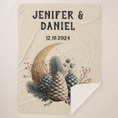 Pinecones and Crescent Moon Winter Love Sherpa Deken (Voorkant)