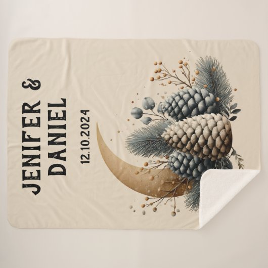 Pinecones and Crescent Moon Winter Love Sherpa Deken (Voorkant (horizontaal))