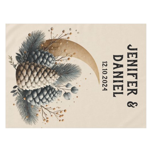 Pinecones and Crescent Moon Winter Love Tafelkleed (Voorkant (Horizontaal))