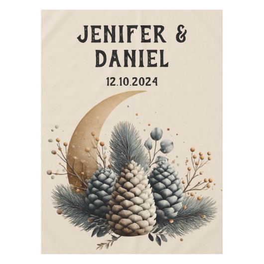 Pinecones and Crescent Moon Winter Love Tafelkleed (Voorkant)