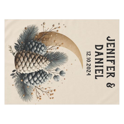 Pinecones and Crescent Moon Winter Love Tafelkleed (Voorkant (Horizontaal))