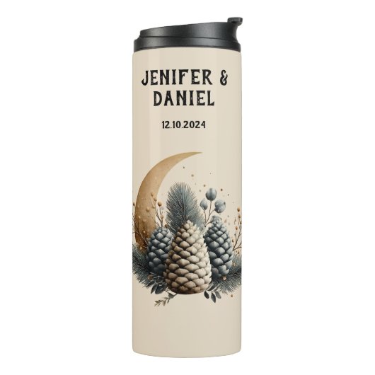 Pinecones and Crescent Moon Winter Love Thermosbeker (Gedraaid links)