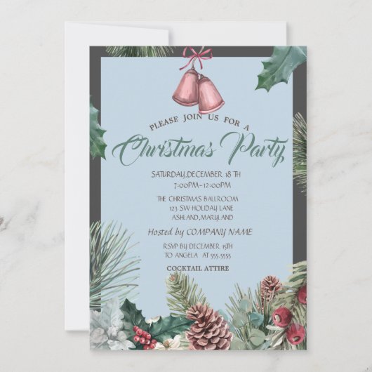 Pinecones Bell Snow Company Kerstparty Kaart (Voorkant)