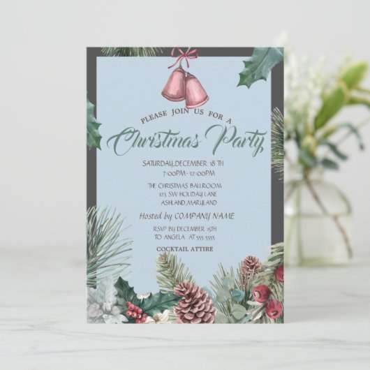 Pinecones Bell Snow Company Kerstparty Kaart (Staand voorkant)