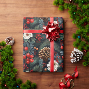 Pinecones Bessen Bloemen Kerstmis Patroon Gift Cadeaupapier