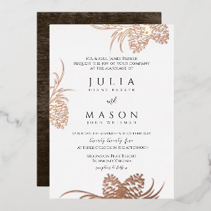 Pinecones en Barn Wood Folie Invitation Folie Uitnodiging