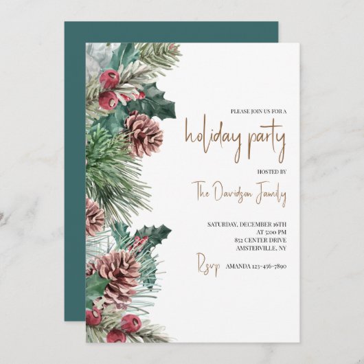 Pinecones en bessen Vakantie uitnodiging (Voorkant / Achterkant)