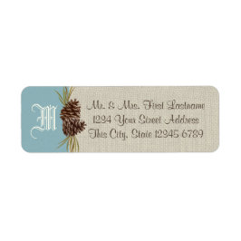 Pinecones en Burlap Blue Winter Etiket