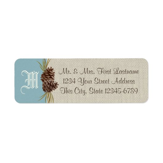 Pinecones en Burlap Blue Winter Etiket (Voorkant)