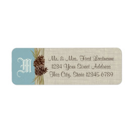 Pinecones en Burlap Blue Winter Etiket
