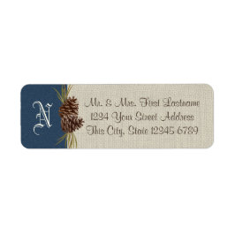 Pinecones en Burlap Navy Blue Winter Etiket