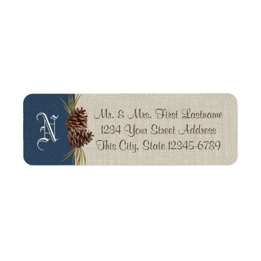 Pinecones en Burlap Navy Blue Winter Etiket (Voorkant)