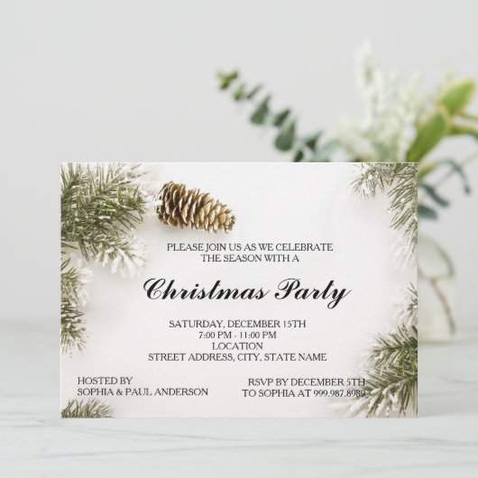 Pinecones en kerstboombladeren uitnodiging (Staand voorkant)