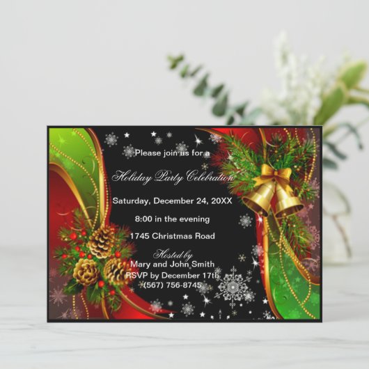 Pinecones en klokken kerstfeest uitnodiging (Staand voorkant)