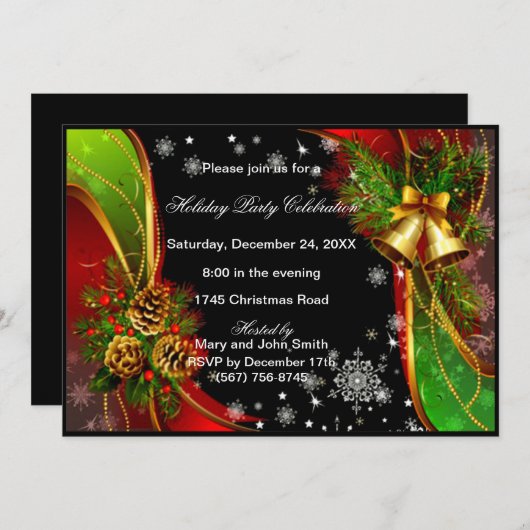 Pinecones en klokken kerstfeest uitnodiging (Voorkant / Achterkant)