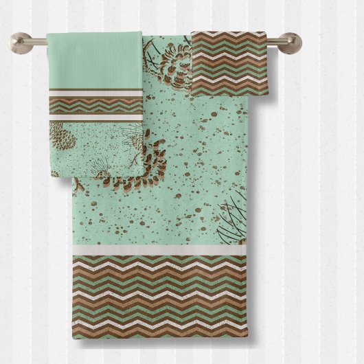 Pinecones en noodlijdende Chevron Stripes Cabin Bad Handdoek