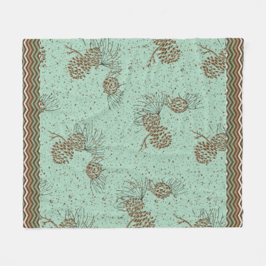 Pinecones en noodlijdende Chevron Stripes Cabin Fleece Deken (Voorkant (Horizontaal))