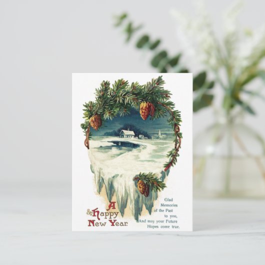 Pinecones en Wintervignet  Nieuwjaar Feestdagenkaart (Staand voorkant)