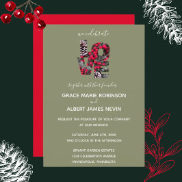 Pinecones Evergreens Red Berries LOVE Wedding Kaart