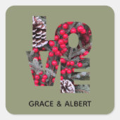 Pinecones Evergreens Red Berries Square Sticker (Voorkant)