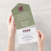 Pinecones Evergreens Red Berries Wedding All In One Uitnodiging (Afscheurbaar)