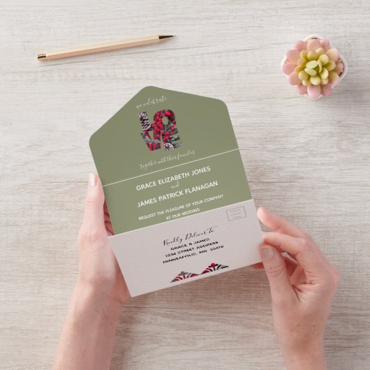 Pinecones Evergreens Red Berries Wedding All In One Uitnodiging (VideoVideo)