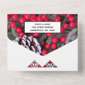 Pinecones Evergreens Red Berries Wedding All In One Uitnodiging (Achterkant)