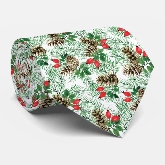 Pinecones, evergreens, rode bessen met kerst stropdas (Opgerold)