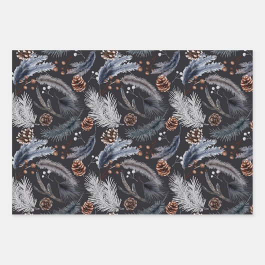 Pinecones Festive Winter of Kerstbotanisch Inpakpapier Vel (Voorkant 3)