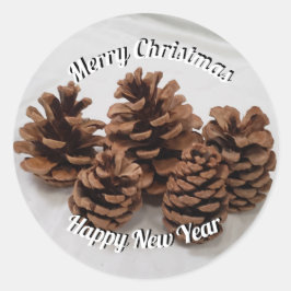 Pinecones Foto Merry KerstHappy Nieuwjaar Ronde Sticker