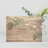 Pinecones, Hout, String Lights kerst Kaart (Staand voorkant)