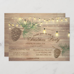Pinecones, Hout, String Lights kerst Kaart