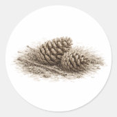 Pinecones in Bloom Soft Monochrome Woodland on  Ronde Sticker (Voorkant)