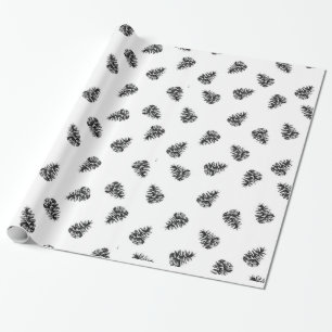 Pinecones in zwart-wit cadeaupapier