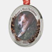 Pinecones Pet's eerste kerstfoto met jaar Metalen Ornament (Links)