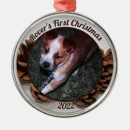 Pinecones Pet's eerste kerstfoto met jaar Metalen Ornament