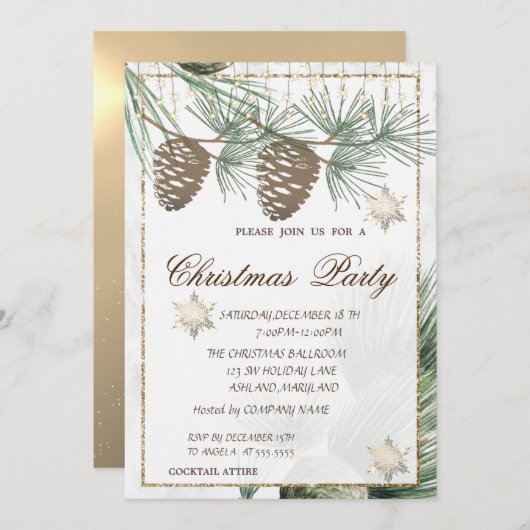 Pinecones, Snowflakes Gold Kerstmis Kaart (Voorkant / Achterkant)