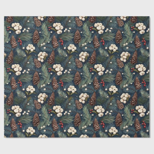 Pinecones takken blauw wit bruin Xmas patroon Cadeaupapier (Vlak)
