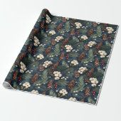 Pinecones takken blauw wit bruin Xmas patroon Cadeaupapier (Uitgerold)