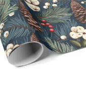Pinecones takken blauw wit bruin Xmas patroon Cadeaupapier (Rol Hoek)