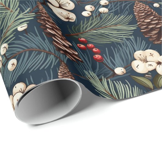 Pinecones takken blauw wit bruin Xmas patroon Cadeaupapier (Rol Hoek)