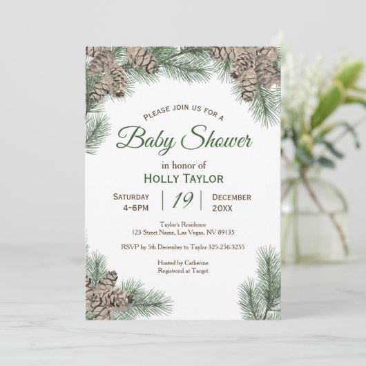 Pinecones Winter Baby shower Uitnodiging (Staand voorkant)