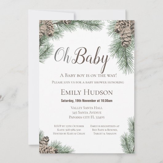 Pinecones Winter Uitnodiging - Baby shower (Voorkant)