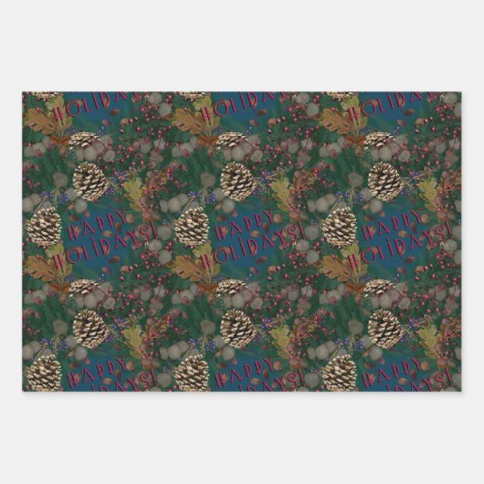 Pinecones Wreaths Prettige feestdagen Kerstmis Inpakpapier Vel (Voorkant 3)