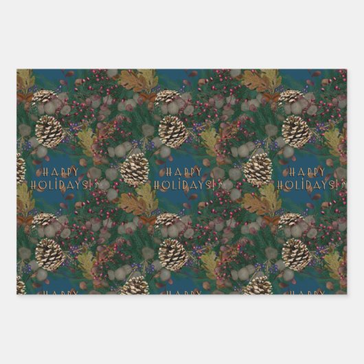 Pinecones Wreaths Prettige feestdagen Kerstmis Inpakpapier Vel (Voorkant 2)