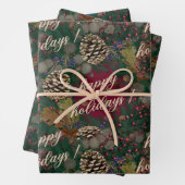 Pinecones Wreaths Prettige feestdagen Kerstmis Inpakpapier Vel (In situ)