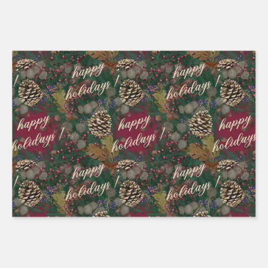 Pinecones Wreaths Prettige feestdagen Kerstmis Inpakpapier Vel (Voorkant)