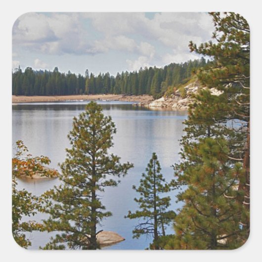 Pinecrest Lake Californië in augustus Vierkante Sticker (Voorkant)