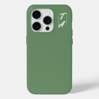 Pinegroen Effen Kleur Witte Initialen iPhone 15 Pro Case